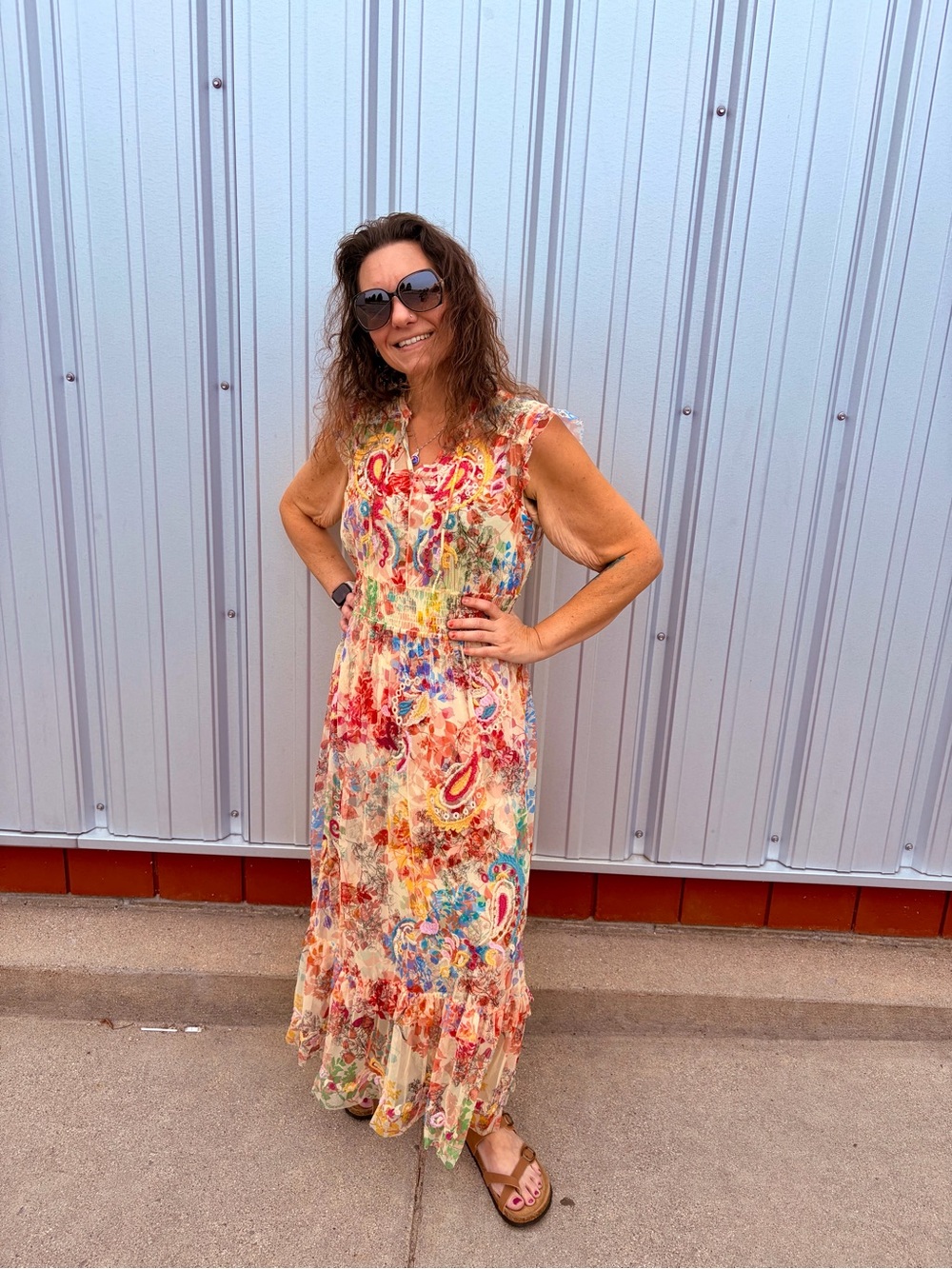 Johnny Was Multicolor Floral Paisley Maxi Dress in Cream, Red, Blue